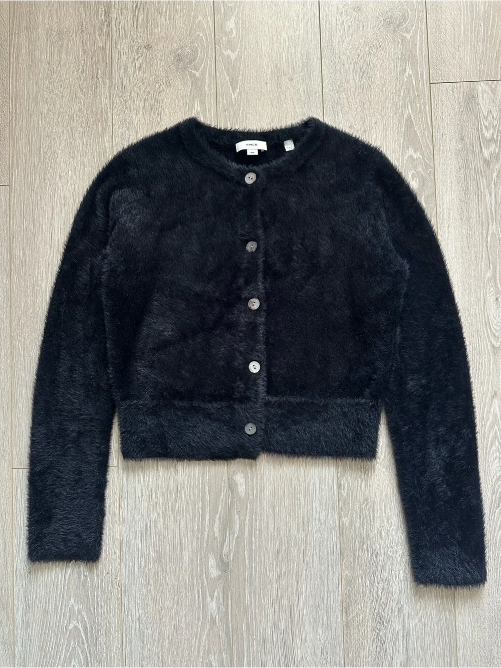 Vince Eyelash Cardigan Fuzzy Knit Button Front Long Sleeve Black Sz M